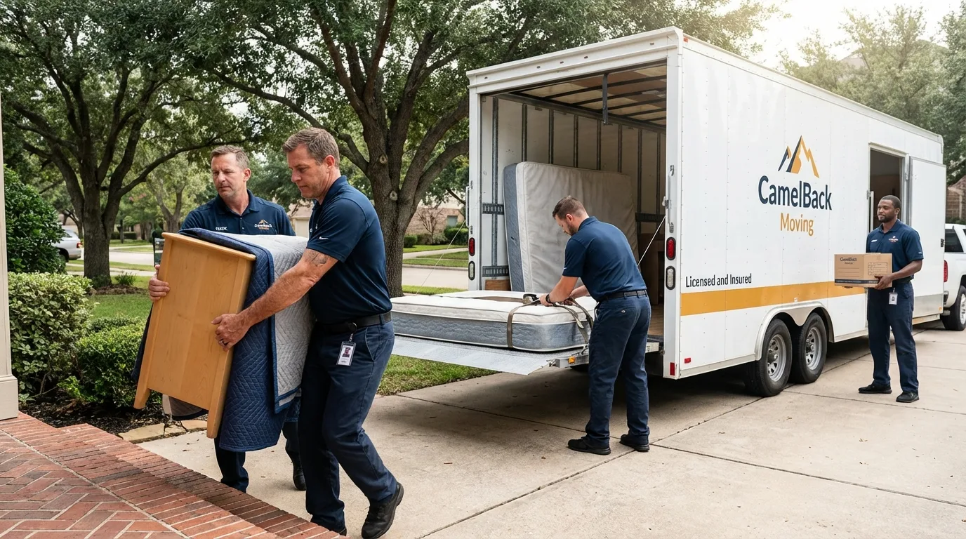Crew loading residential truck for cross-state move from La Center, WA