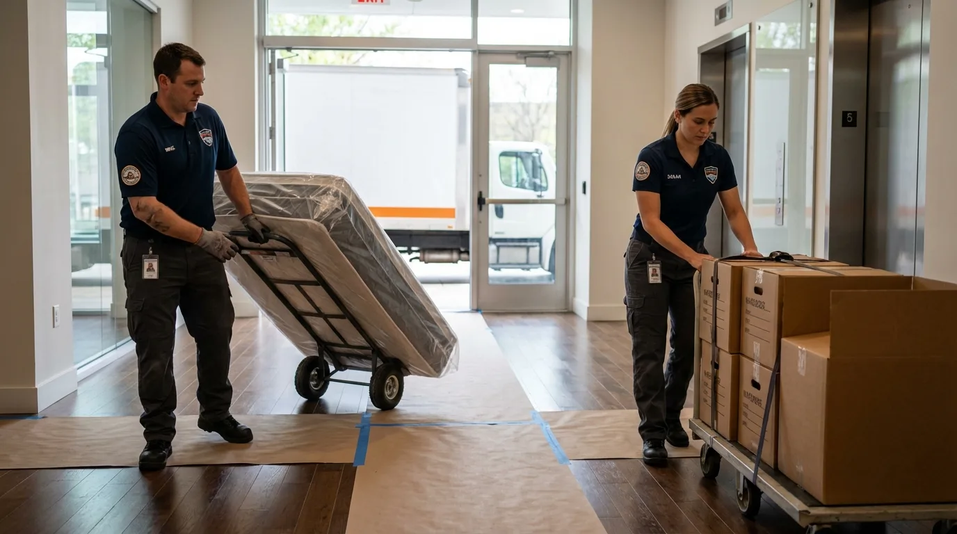 Professional apartment movers loading elevator in La Center, WA