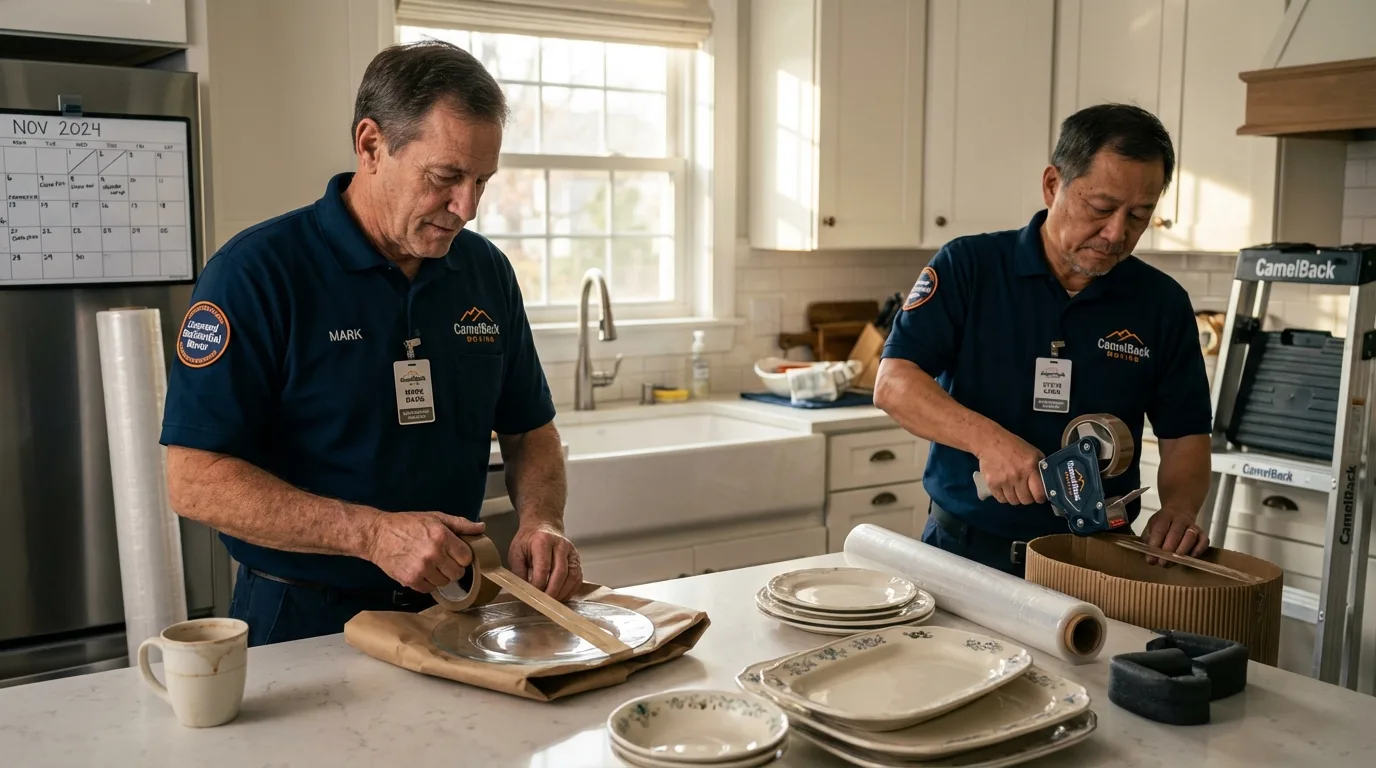 Professional crew packing kitchen dishware in La Center, WA